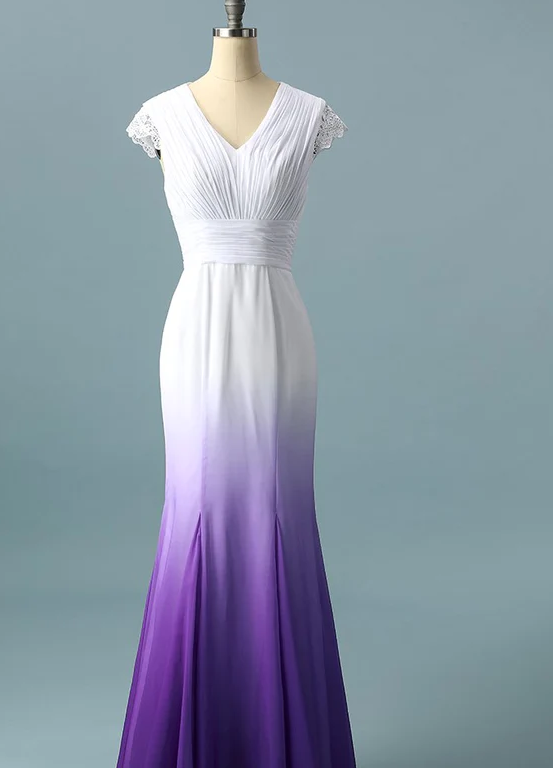 Colored Wedding Dresses, Purple and White Wedding Dress, Ombre Wedding Dress prom Dress   cg11274