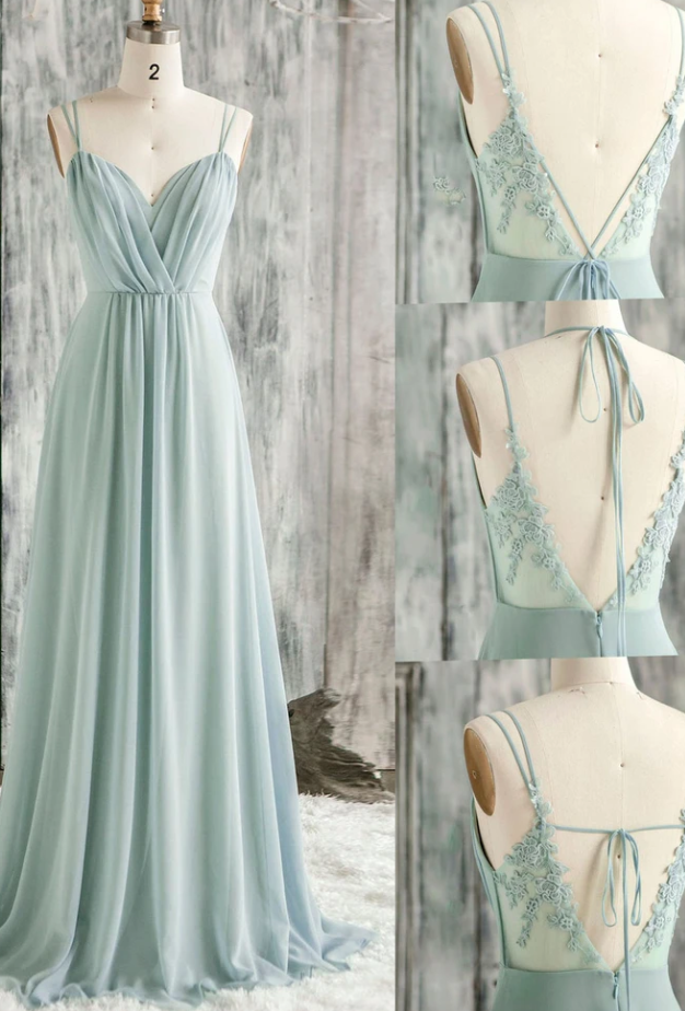 SIMPLE GREEN V NECK CHIFFON LACE LONG PROM DRESS LACE BRIDESMAID DRESS cg13086