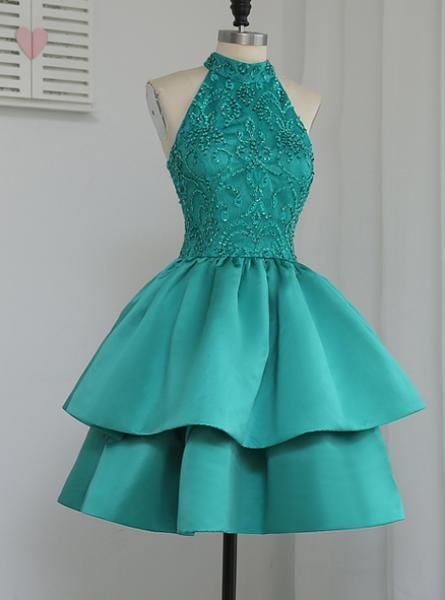 Luxurious evening dress,sexy ball gowns, custom made ,new fashion, A-Line party gowns,Halter Green Homecoming Dresses cg1944