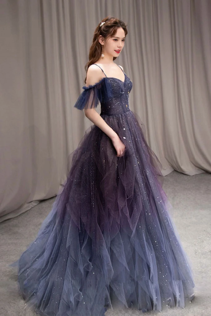 PURPLE SWEETHEART NECK TULLE LONG PROM DRESS PURPLE FORMAL DRESS cg20454