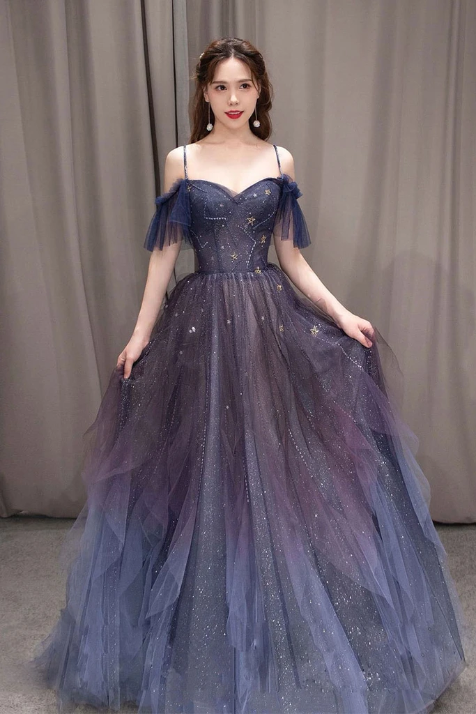PURPLE SWEETHEART NECK TULLE LONG PROM DRESS PURPLE FORMAL DRESS cg20454