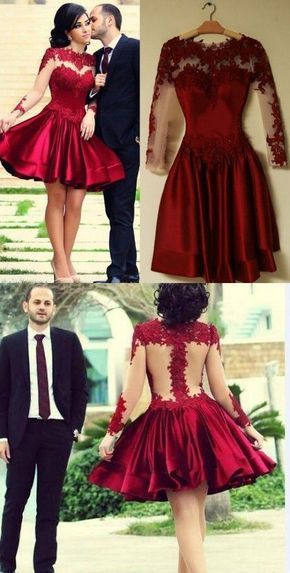 Short Homecoming Dress,Burgundy Dress,Full Sleeve Gown,Wedding Party Dress cg213