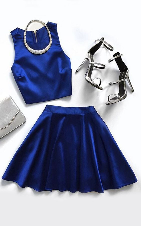 Two Piece Homecoming Dresses Royal Blue Simple cg2134