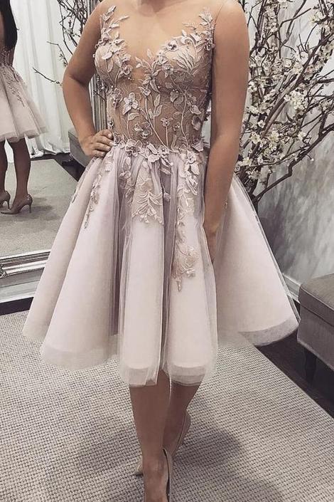 Cute lace A line short Homecoming Dress cg22884