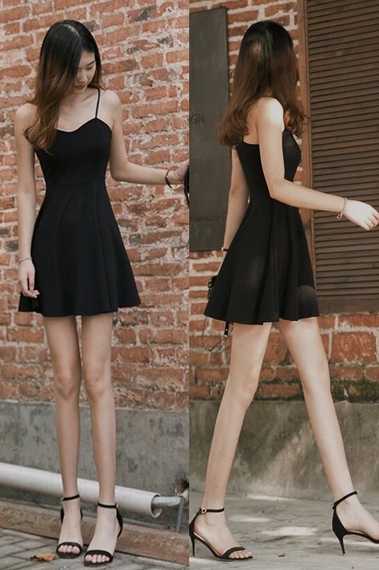 Spaghetti Strap Black Mini Homecoming Dress, Simple Little Graduation Dresses cg3528
