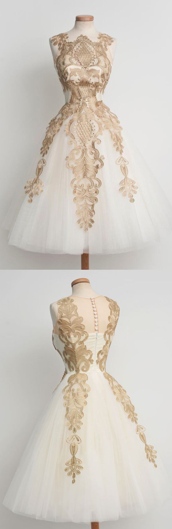 Stunning Champagne Scalloped Mid-Calf Lace Appliques homecoming Dress cg361