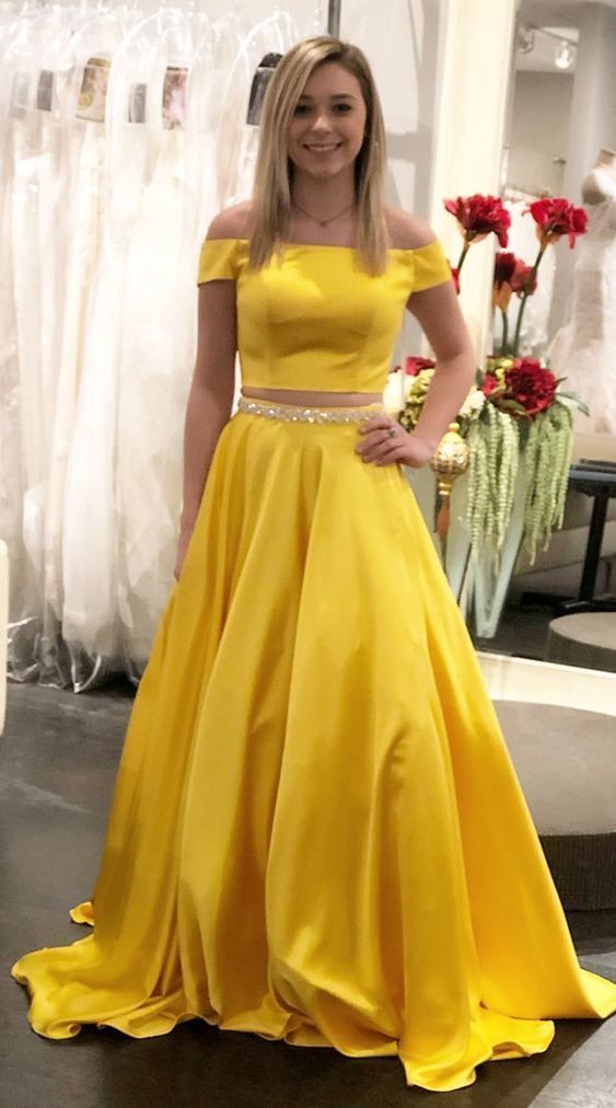 Elegant Off the Shoulder Two Piece Prom Dress with Beading Belt cg3742