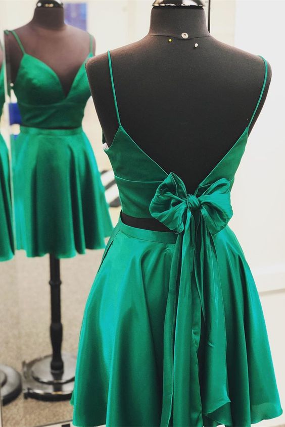 two piece green short homecoming dress with tie back cg4295