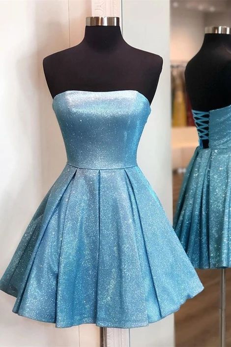 Sparkle Lace-Up Strapless Short Homecoming Dress cg4525