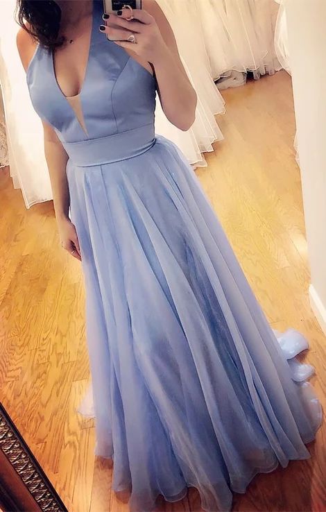 Simple Halter Light Blue Long Prom Dress cg4653