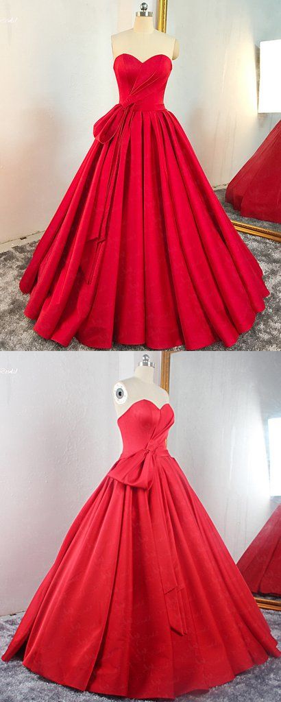 Red Satin Sweetheart Pleated A Line Prom Dress, Evening Dress cg5695