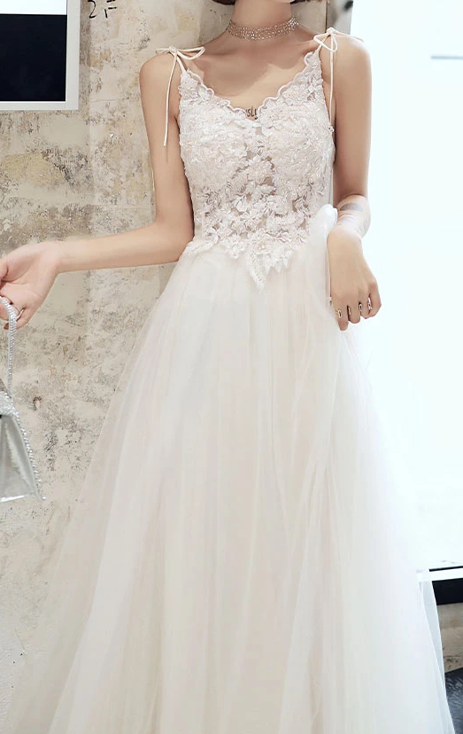 White lace tulle long prom dress white tulle lone evening dress cg7824