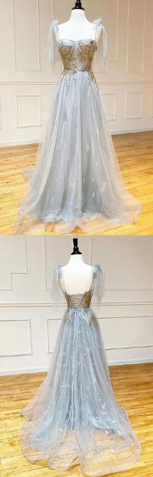 GRAY V NECK TULLE SEQUIN LONG PROM DRESS GRAY TULLE FORMAL DRESS cg7832