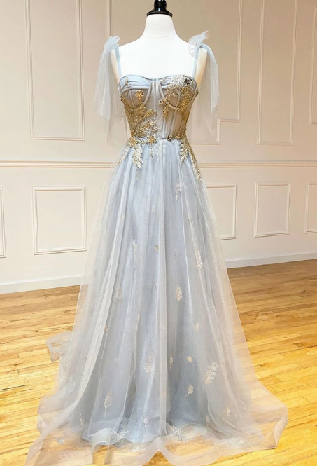 GRAY V NECK TULLE SEQUIN LONG PROM DRESS GRAY TULLE FORMAL DRESS cg7832