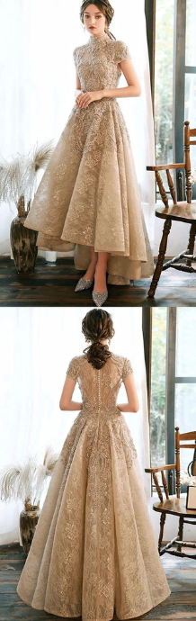 UNIQUE HIGH NECK LACE LONG PROM DRESS LACE FORMAL DRESS cg7834