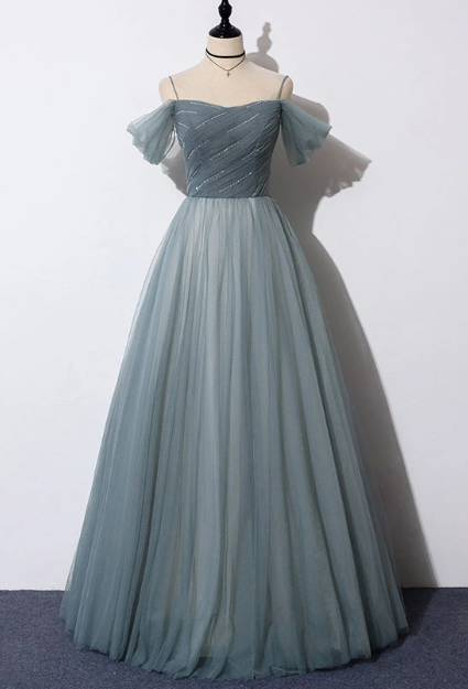 GRAY BLUE SWEETHEART TULLE FORMAL prom DRESS BLUE EVENING DRESS cg7835