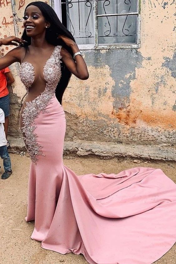 Affordable Mermaid Lace Long Pink Prom Dress Formal Evening Dresses cg7901