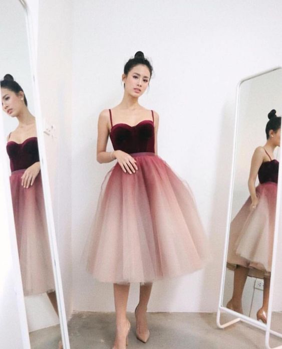 Knee-Length Prom Dresses, Ombre Formal Prom Dress With Slit cg7922