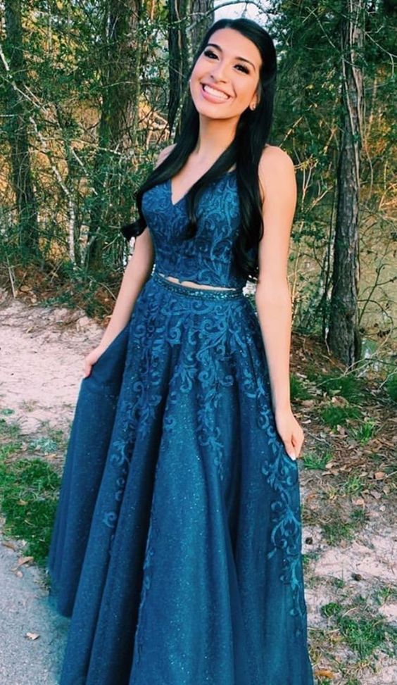 two piece prom dresses, formal graduation party dresses, blue prom gowns for teens cg7925