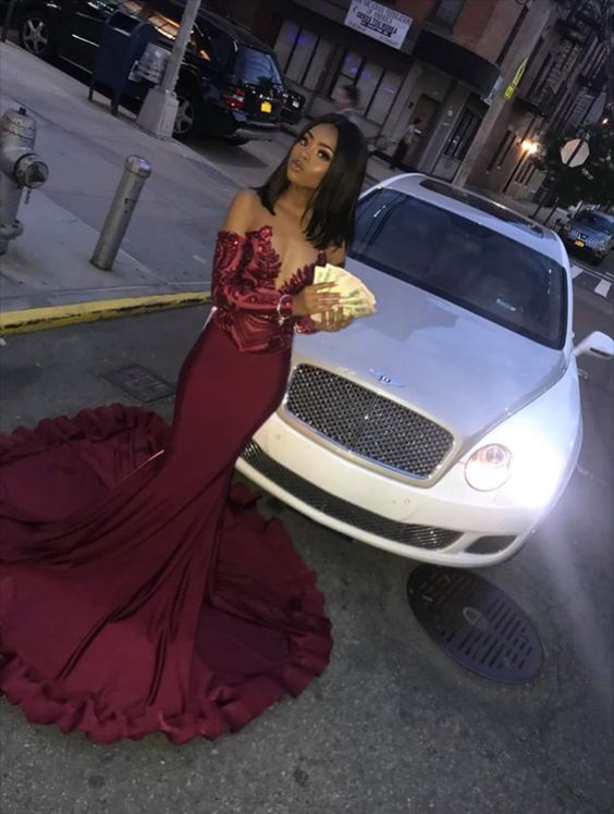 Burgundy prom dress evening dress cg7940