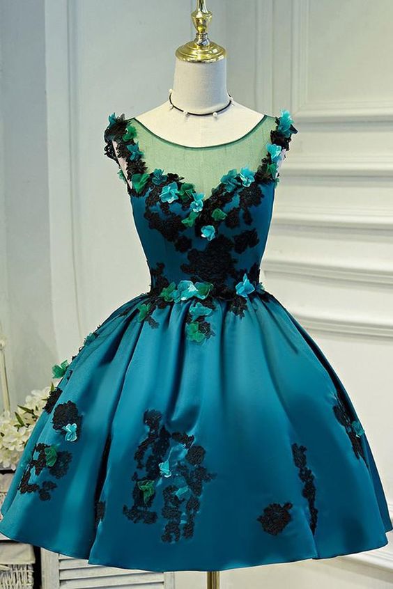 Vintage Sheer Short Party Dress,Appliques Homecoming Dress Party Dress cg8026
