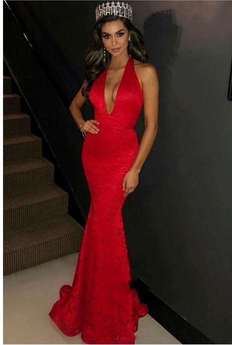 2020 Charming Lace Mermaid/Trumpet Halter V Neck Sleeveless Backless Prom Dresses,prom dress cg8092