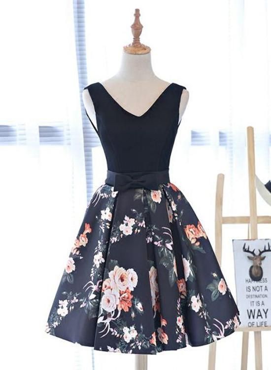 Pretty Floral Satin V-neckline Homecoming Dresses, Charming Party Dress cg8110