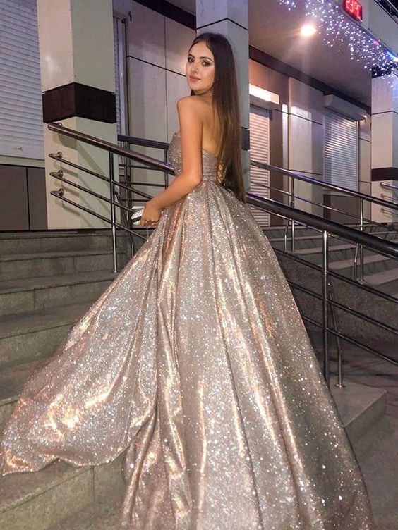 Ball Gown Ruffles Sleeveless Sequins Sweep/Brush Train Sweetheart prom Dresses cg8149