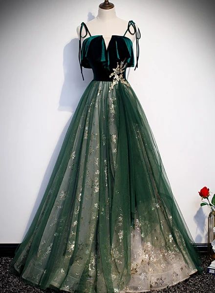 Elegant Straps Velvet Tulle Party Dress, A-line Prom Dress 2020 cg8171