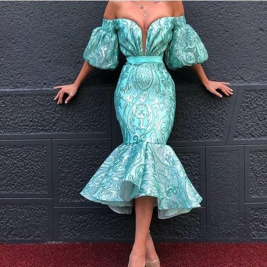 green prom dresses mermaid lace short sleeve ruffle evening dresses lace party prom dresses cg8212