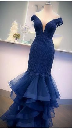 Mermaid Prom Dress,Navy Blue Evening Dress,Fashion Off Shoulder Sleeve Prom Dress cg8259