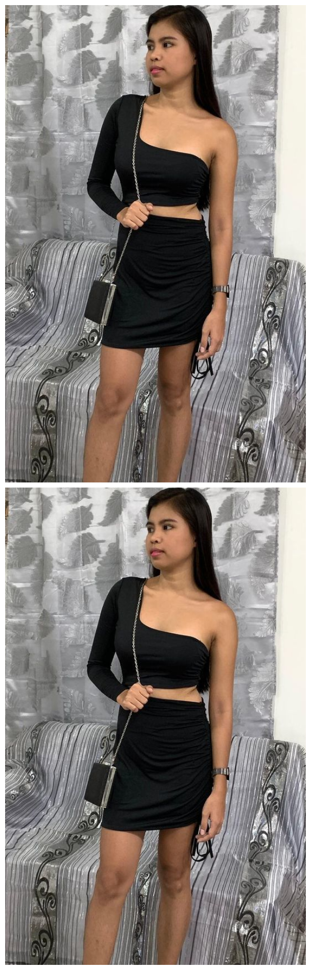 Black One Shoulder Cut Out Mini Dress , homecoming dress cg953