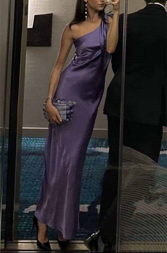 Classy Purple One Shoulder Long Evening Dress,Purple Reception Dress       cg25061