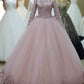 Ball Gown Long Sleeves Pink Tulle Evening Dress     cg25203