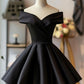 Black Satin Off Shoulder Knee Length Homecoming Dress, Black Party Dress       cg25089