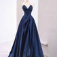 Dark Blue Satin Strapless Prom Dress     cg25040