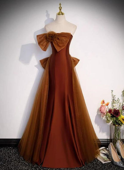 Brown Tulle and Satin Mermaid Long Party Dress, New Style Long Formal Dress Prom Dress      cg25058