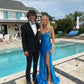 Elegant Blue V Neck Prom Dress With Split,Blue Formal Dress   cg25071