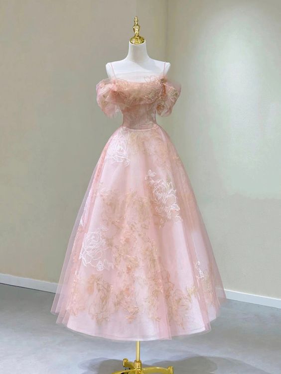 Pink Spaghetti Strap Tulle Lace Short Prom Dress, Cute A-Line Party Dress       cg25029