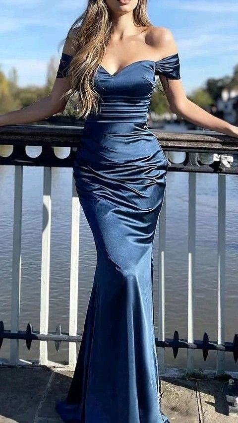 Simple Off Shoulder Satin Sweetheart Long Evening Prom Dresses, Custom Mermaid Prom Dress      cg25082