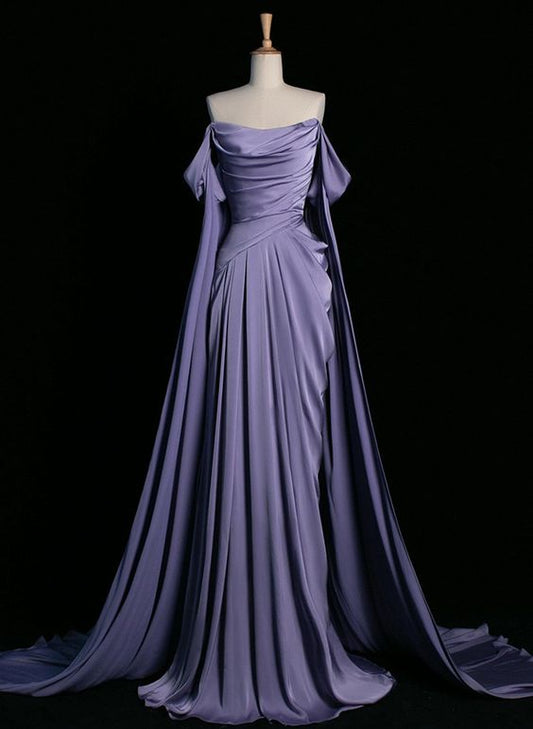 Elegant Purple Satin Prom Dress, Draped Bodice Formal Evening Dress      cg25105