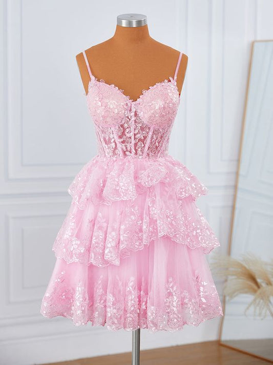 Ball Gown Tulle V-Neck Appliques Lace Corset Short/Mini Dress Homecoming Dresses   cg25011