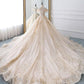 Champagne off shoulder tulle lace long wedding dress, wedding gown Prom Dresses    cg16350