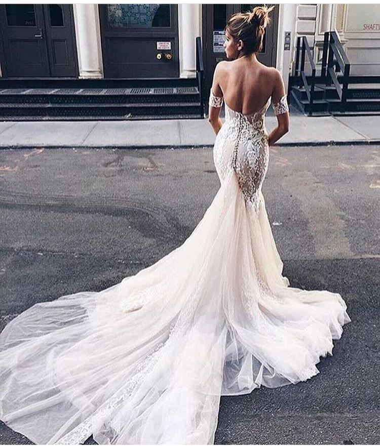 Charming Mermaid Sweetheart Backless Tulle Wedding Dresses with Lace Appliques prom dress         cg23184
