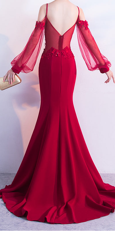 Red Spandex Mermaid Long Prom Dress 2020, Red Formal Gowns, Red Formal Dresses  cg6907