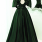 Green Satin Short Sleeves Long Party Dress, Green Floor Length Evening Dress Prom Dress   cg25042