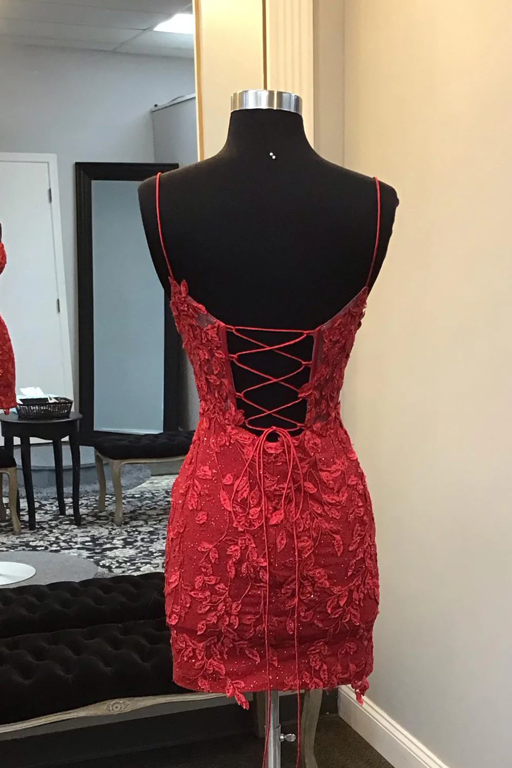 Dark Red Homecoming Dress, Corset Tight Short Mini Dress with Appliques      cg25035