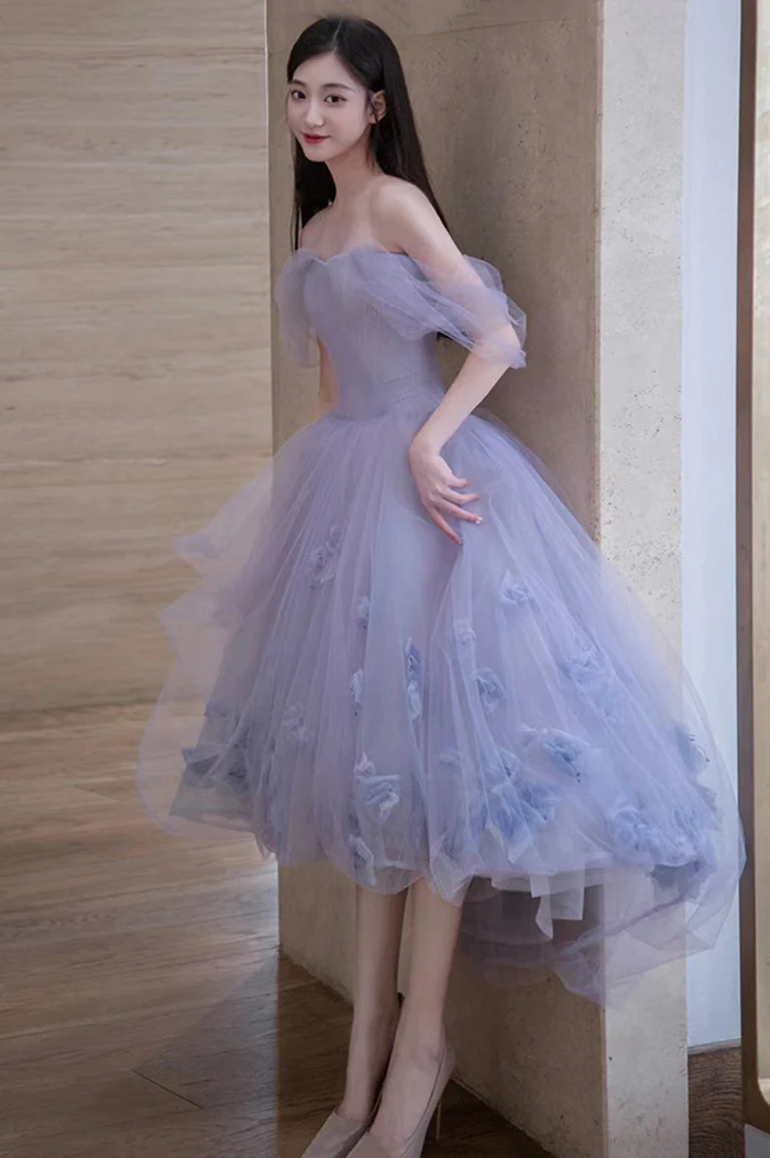 Purple Tulle Short Prom Dress A Line Evening Dress    cg25010