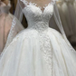 Elegant Long Sleeve Ball Gown Tulle Wedding Dress prom dresses with sleeves      cg24773