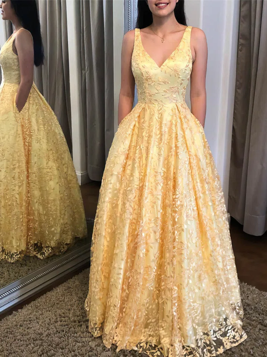 Elegant Yellow Long Prom Dress with Pockts  cg6761